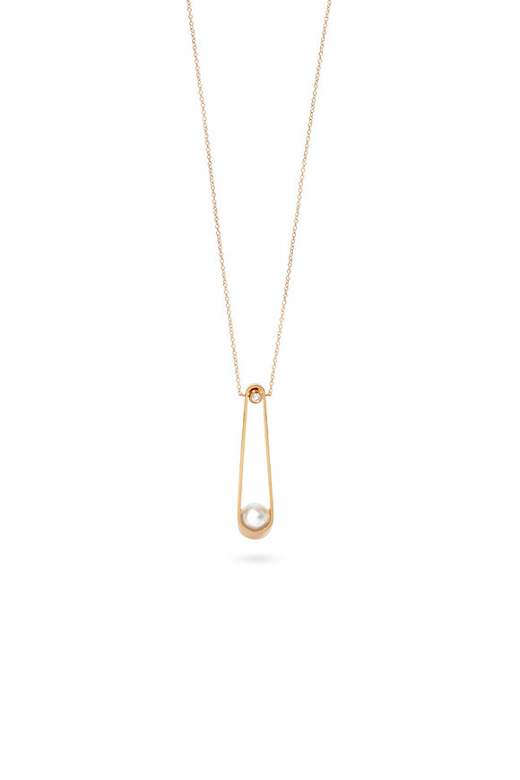 Yael Sonia Solo Elongated Diamond & Pearl Ellipse Necklace