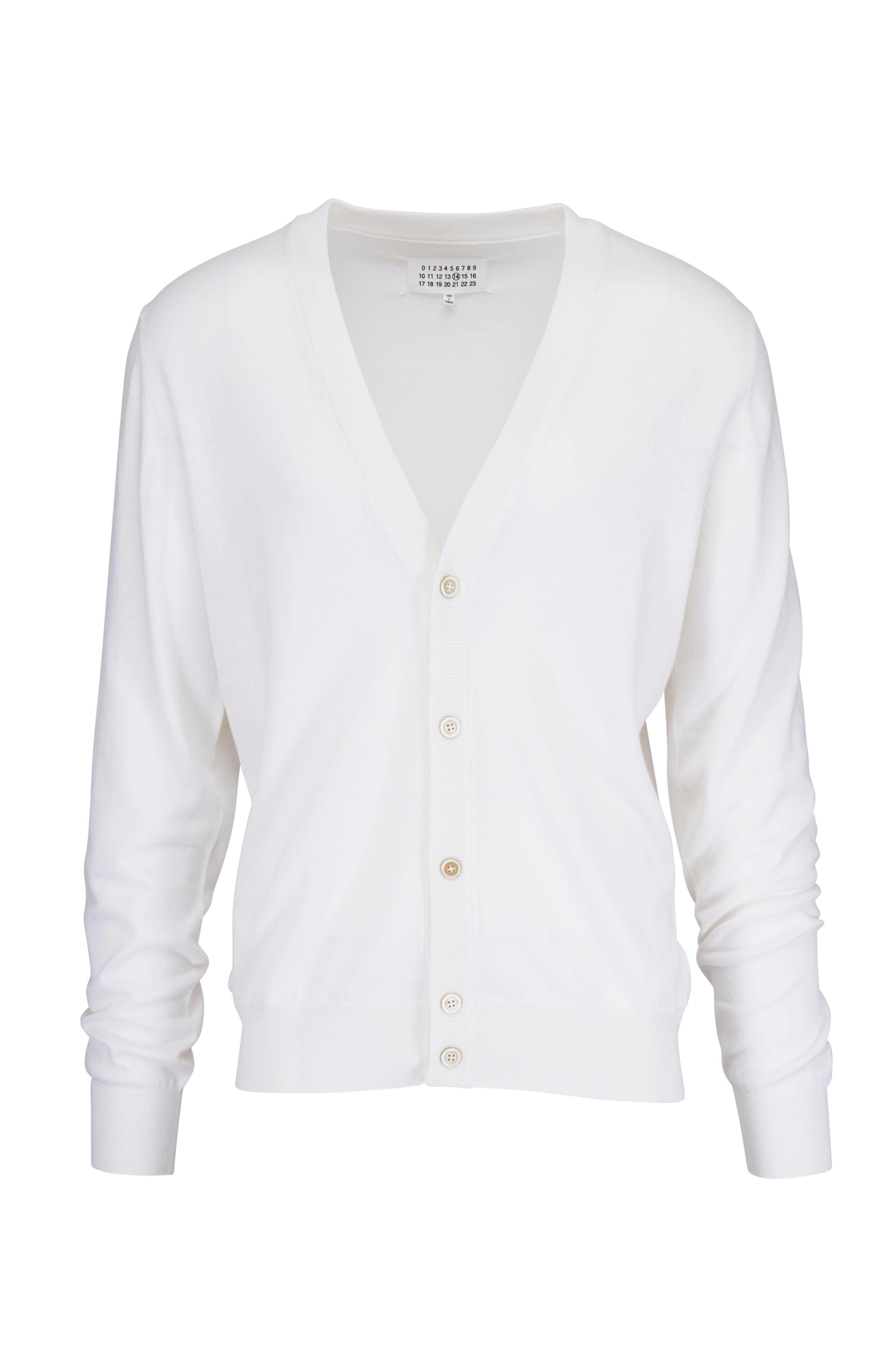 Maison Margiela - White Cotton & Wool Elbow Patch Cardigan 