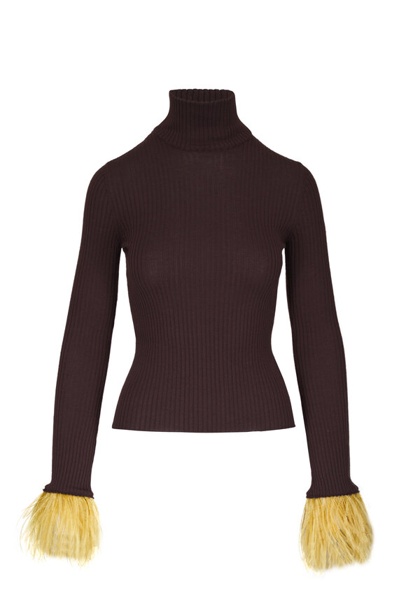 La DoubleJ High Kick Cocoa & Green Feather Trim Turtleneck - view 1