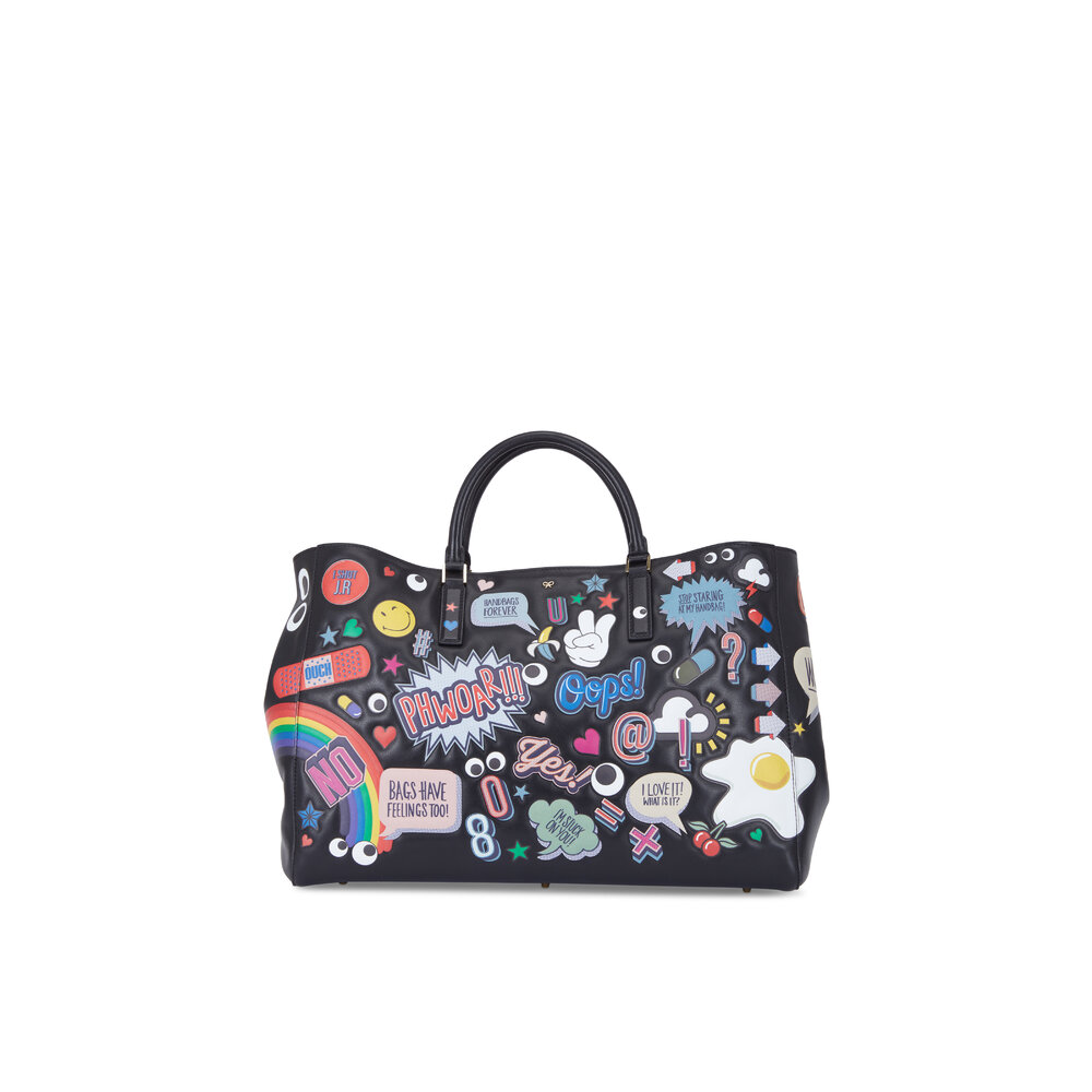 Anya Hindmarch - Ebury Maxi Black Leather All-Over Stickers Tote