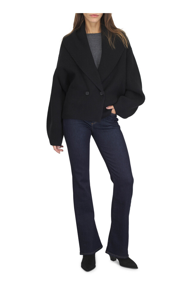 Designer outfit featuring Lilah 32.5 Inky Rinse High Rise Bootcut Jean, Anthracite Extrafine Cashmere Crewneck Shirt and 2 other pieces