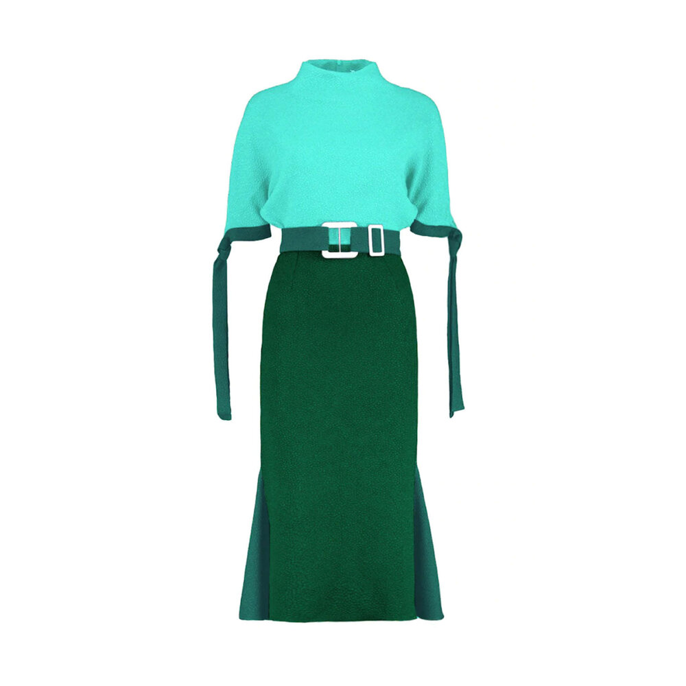 Edeline Lee - Green Flou Bubble Jacquard Pedernal Midi Dress