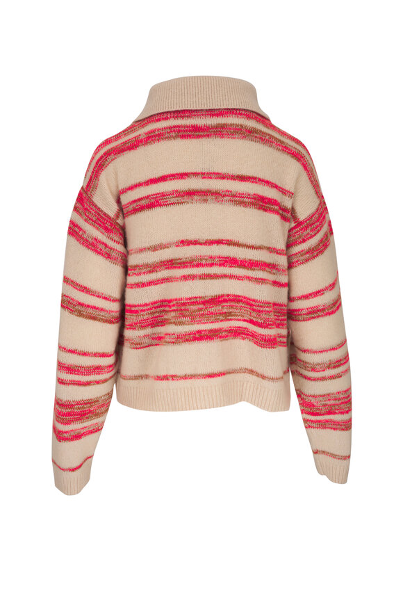 The Elder Statesman - Ivory Phantom Stripe Cashmere & Cotton Cardigan 