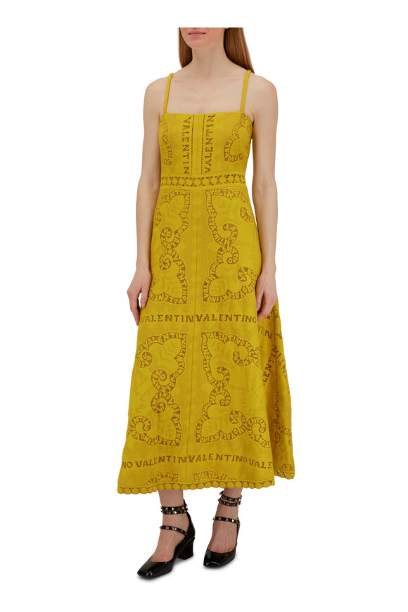 Valentino - Yellow Cotton Guipure Bandana Midi Dress