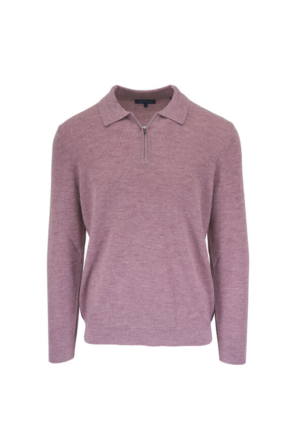 Patrick Assaraf Rose Wool Rib Knit Quarter Zip Polo - view 1