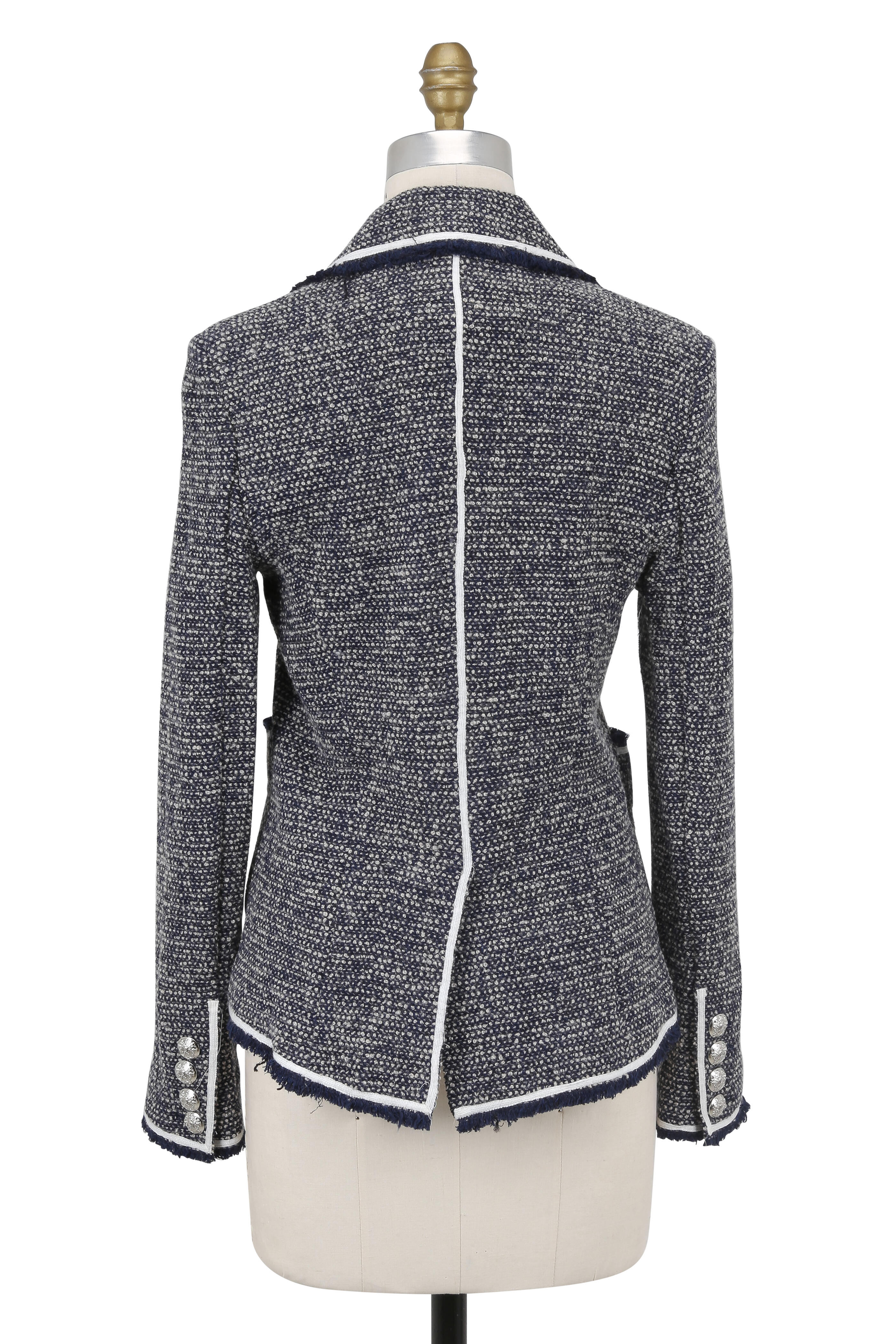 Double-breasted Bouclé Jacket - Blue - Ladies