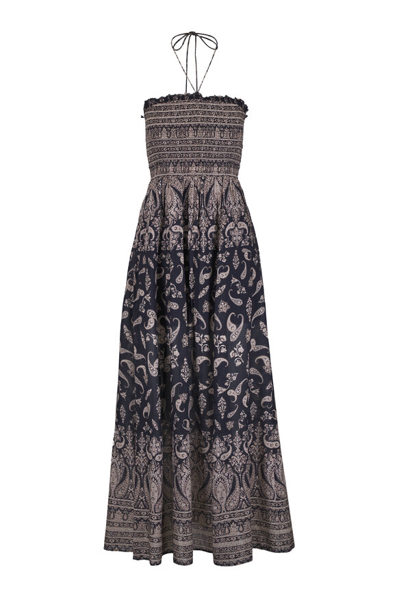 Veronica Beard Ayanna Black & Beige Paisley Halter Maxi Dress