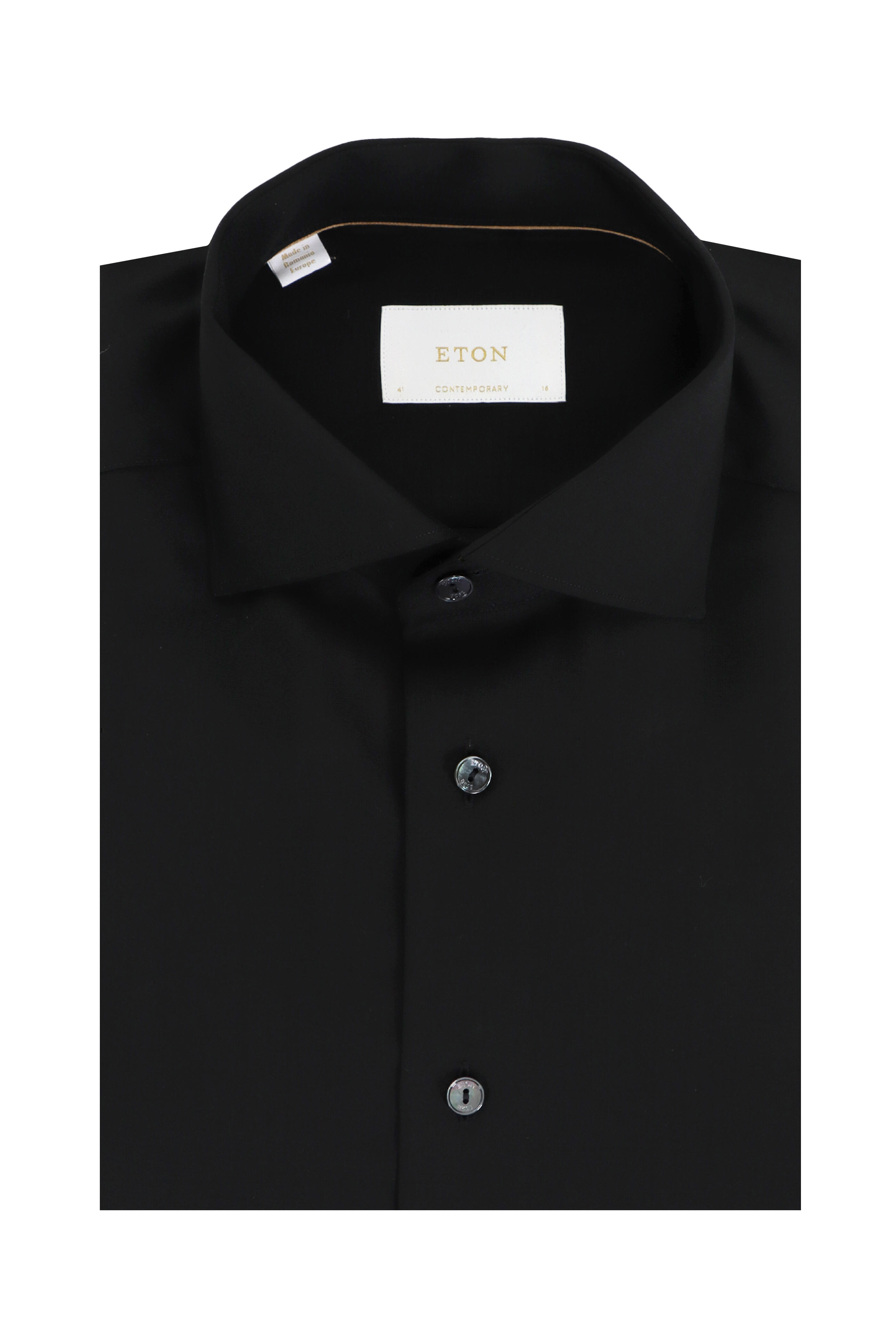 Eton - Solid Black Wool Dress Shirt