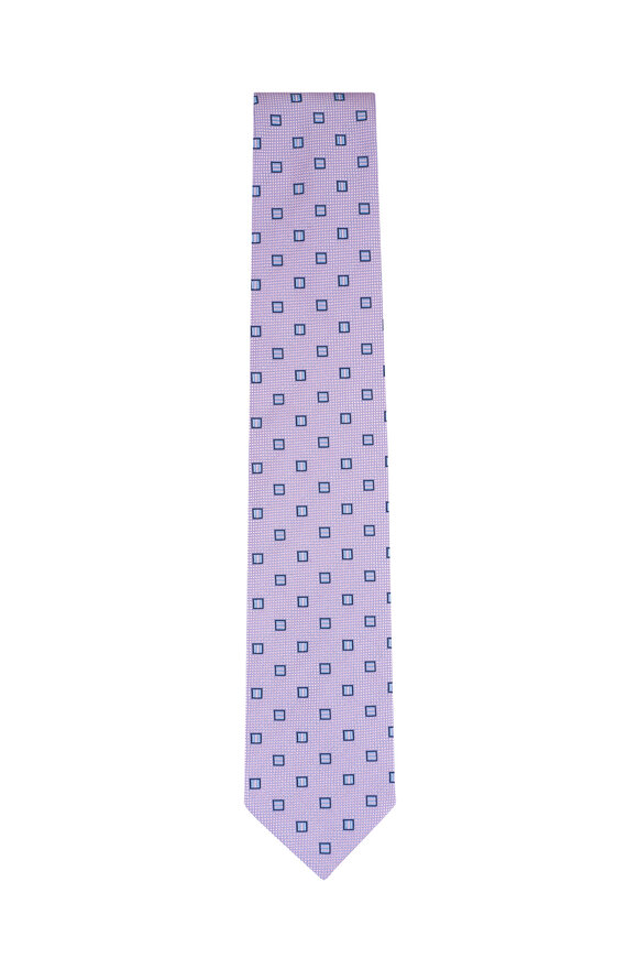 Brioni Pink & Bluette Medallion Jacquard Silk Necktie