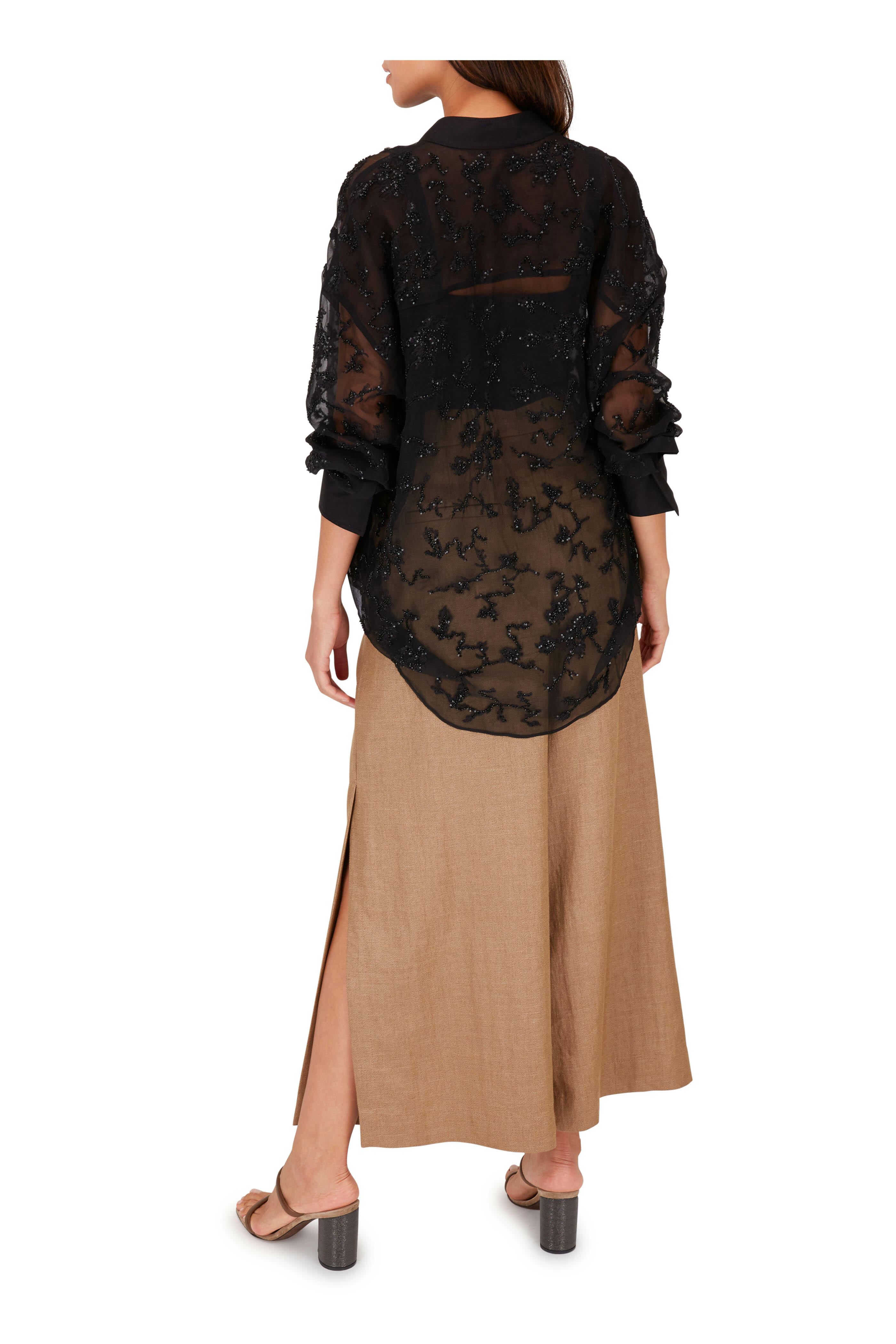 Brunello Cucinelli - Sheer Black Paillette Embellished Blouse