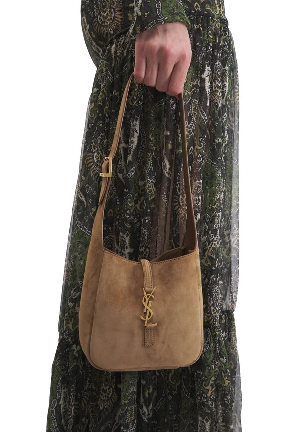Saint Laurent Baby Le 5 À 7 Supple Golden Leaf Suede Hobo Bag - view 3