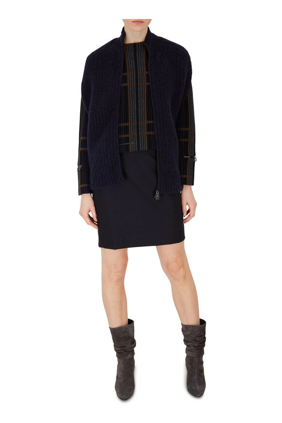 Akris - Navy Cashmere & Silk Boucle Knit Gilet