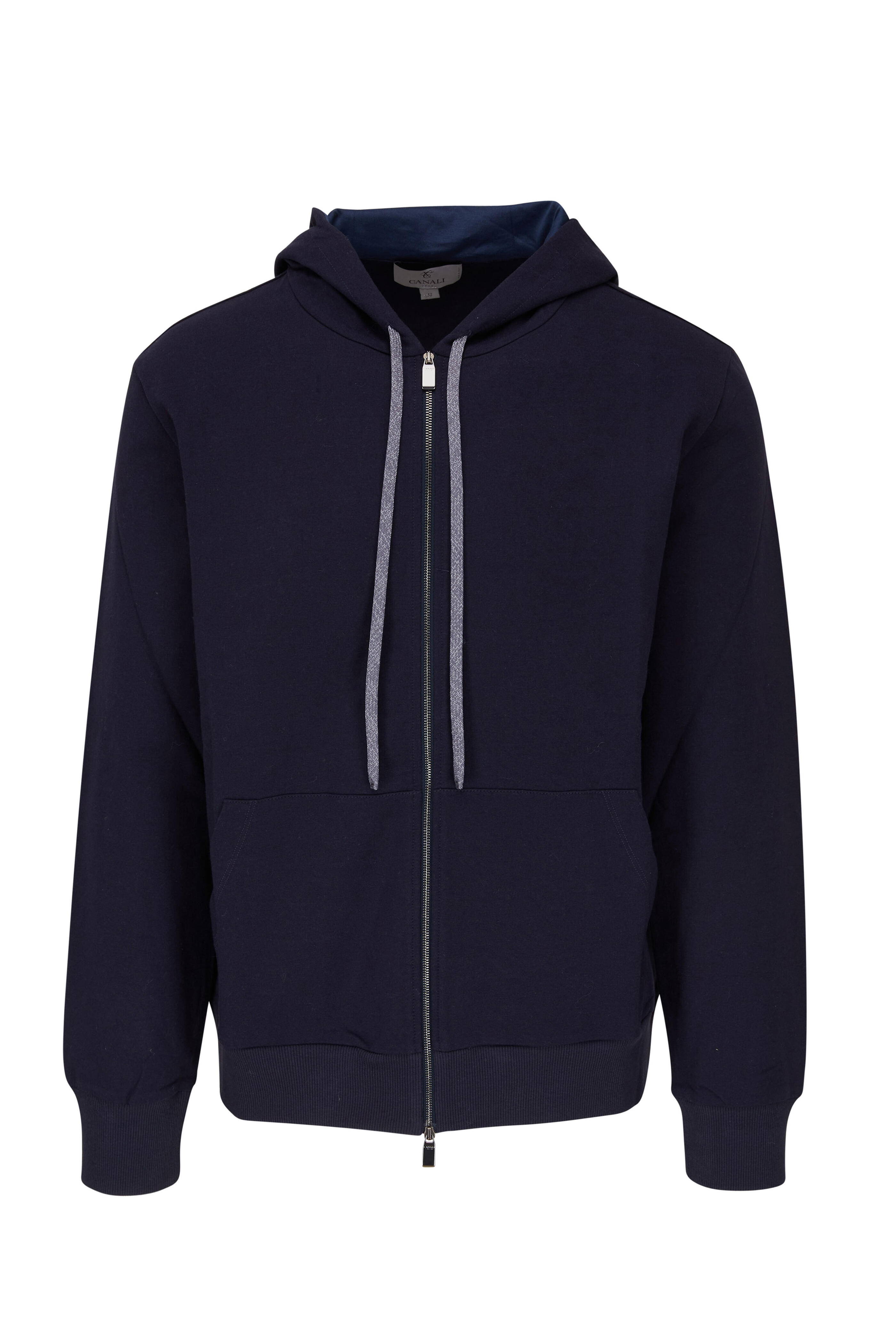 Cotton fleece hoodie in dark navy - Canali US