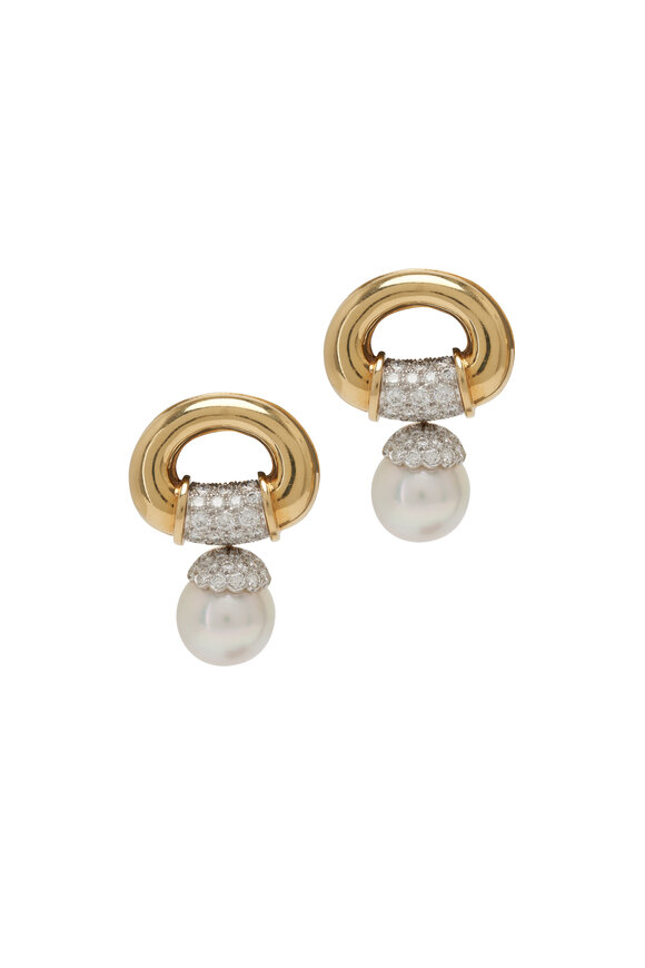 Estate Jewelry Platinum Pearl & Diamond Earrings