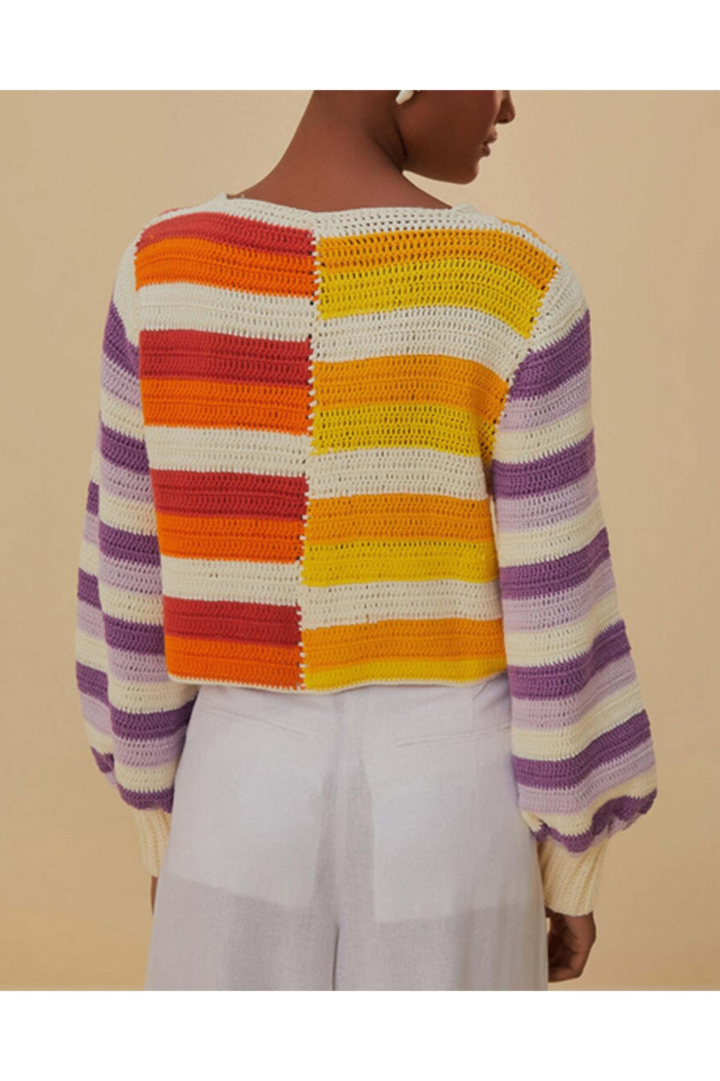 Farm Rio - Sunset Stripe Crochet Criss Cross Sweater