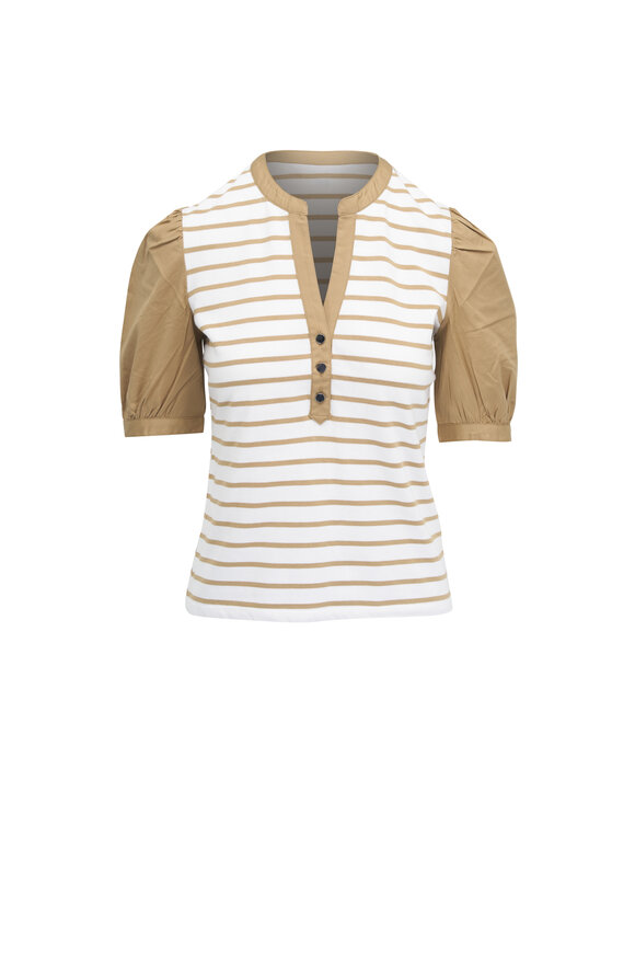 Veronica Beard - Kellie Off-White & Khaki Stripe Top 