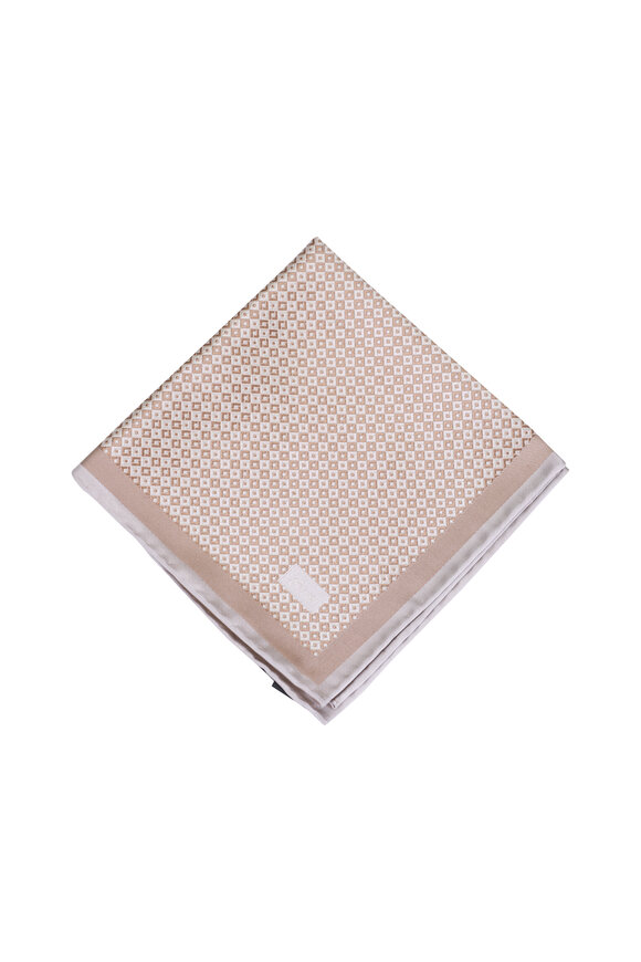 Brioni Beige & Taupe Silk Jacquard Pocketsquare