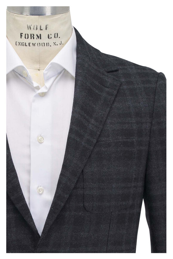 Canali Charcoal Gray Tonal Plaid Wool Sportcoat