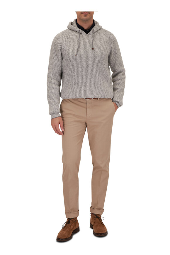 Brunello Cucinelli - Gray Wool, Cashmere & Silk Ribbed Pullover Hoodie