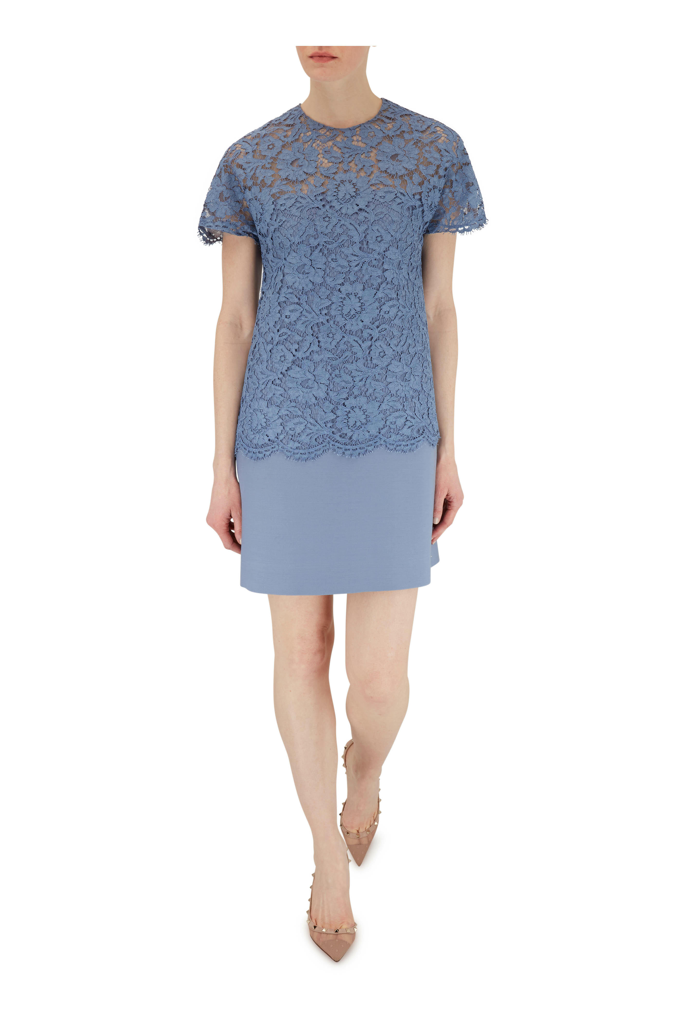 Valentino - Cloud Crêpe Couture Lace Short Sleeve Dress