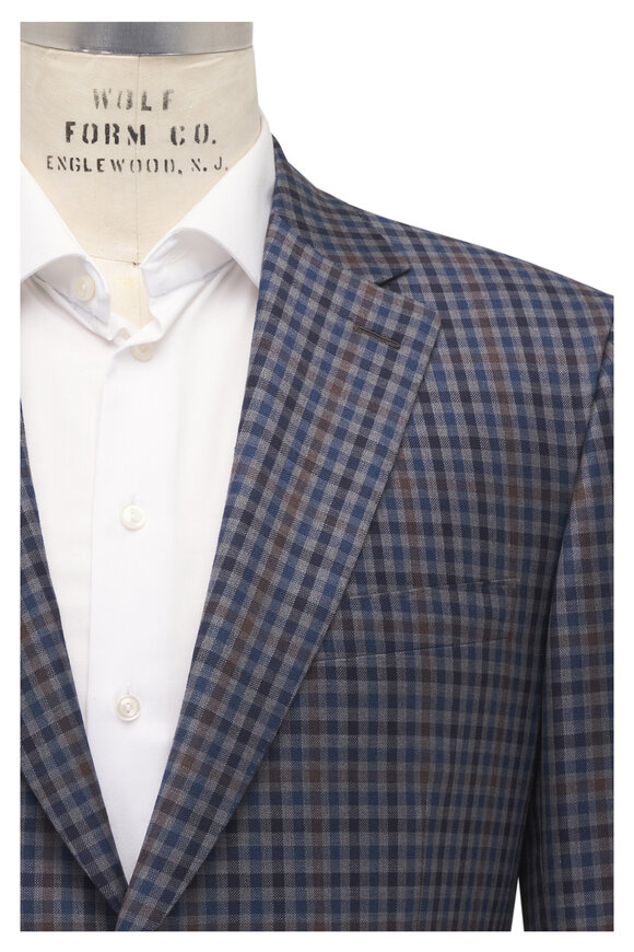 Brioni Gray, Navy & Brown Check Wool Sportcoat