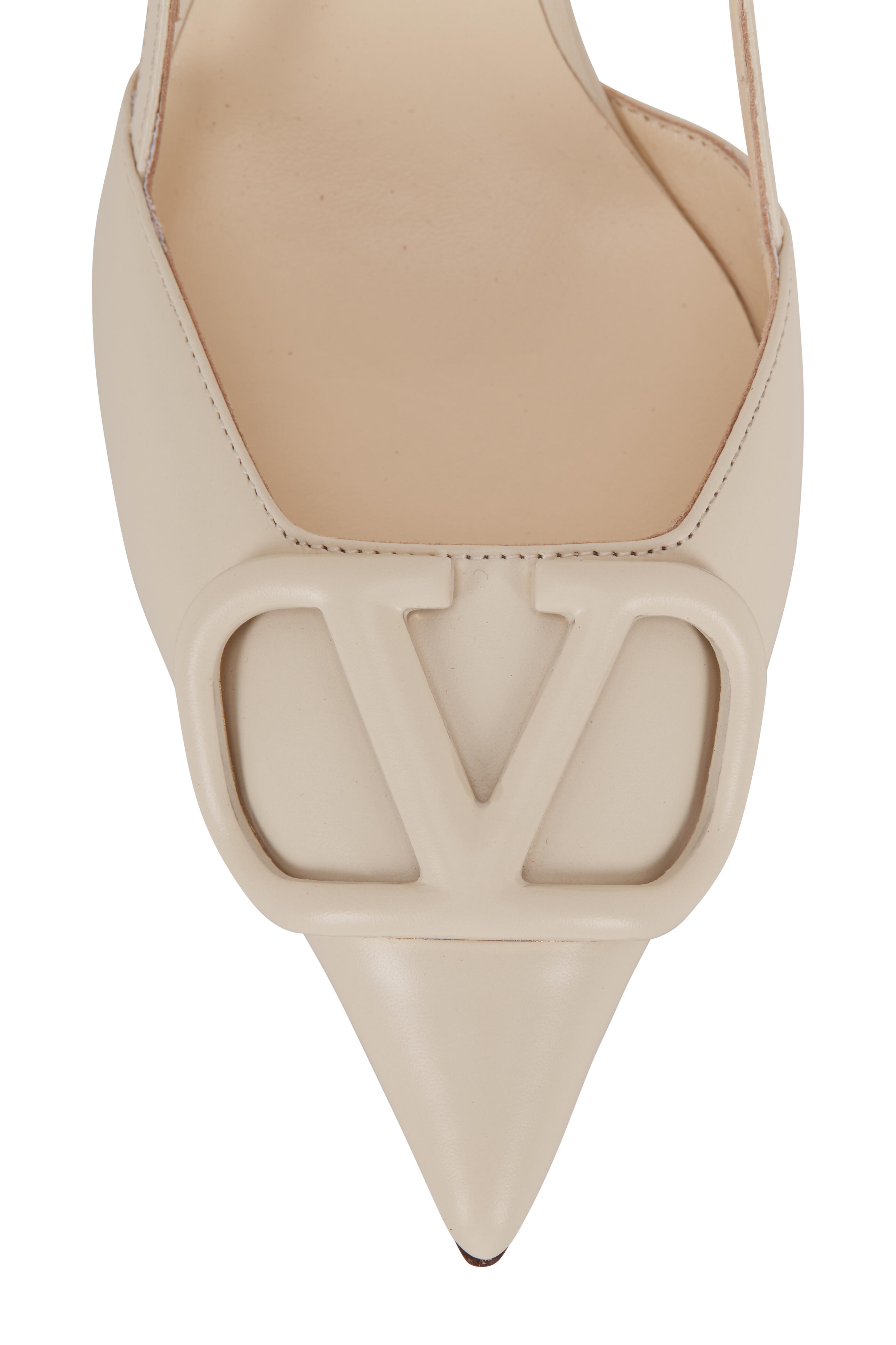 Valentino Garavani - V-Logo Light Ivory Leather Slingback, 80mm Valentino Garavani - V-Logo Light Ivory Leather Slingback, 80mm