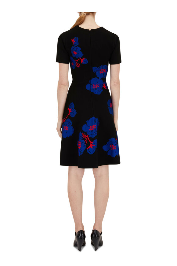 Carolina Herrera - Blue & Red Floral Fit & Flare Dress 