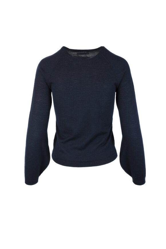 CO Collection - Navy Blue Cashmere Peasant Sleeve Sweater