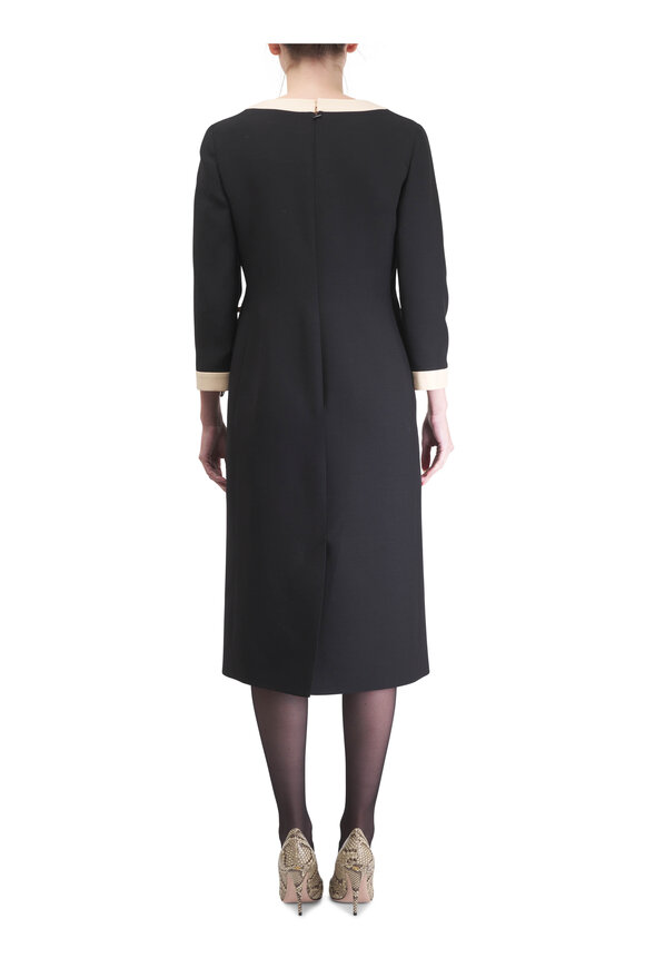 Valentino Crepe Couture Black & Cream Bow Trim Midi Dress - view 3