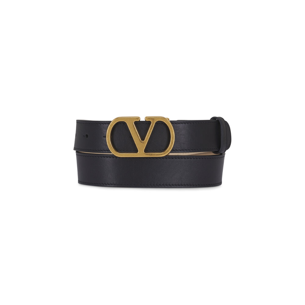 Valentino Garavani Black Leather Belt with Gold V Logo Buckle V Logo Belt | VALENTINO GARAVANI | elysewalker main image 4