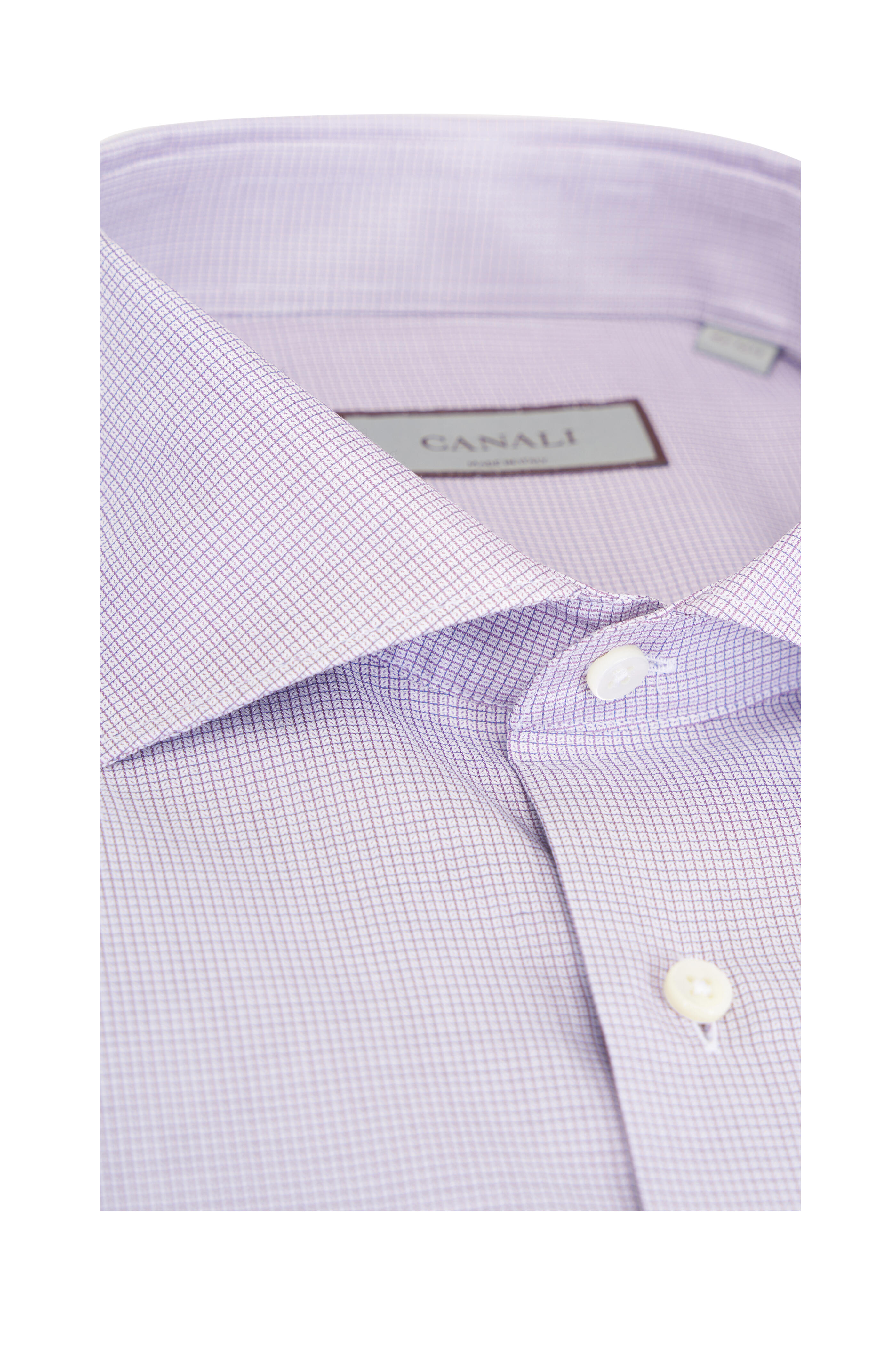 Canali - Aubergine & White Micro Check Cotton Dress Shirt
