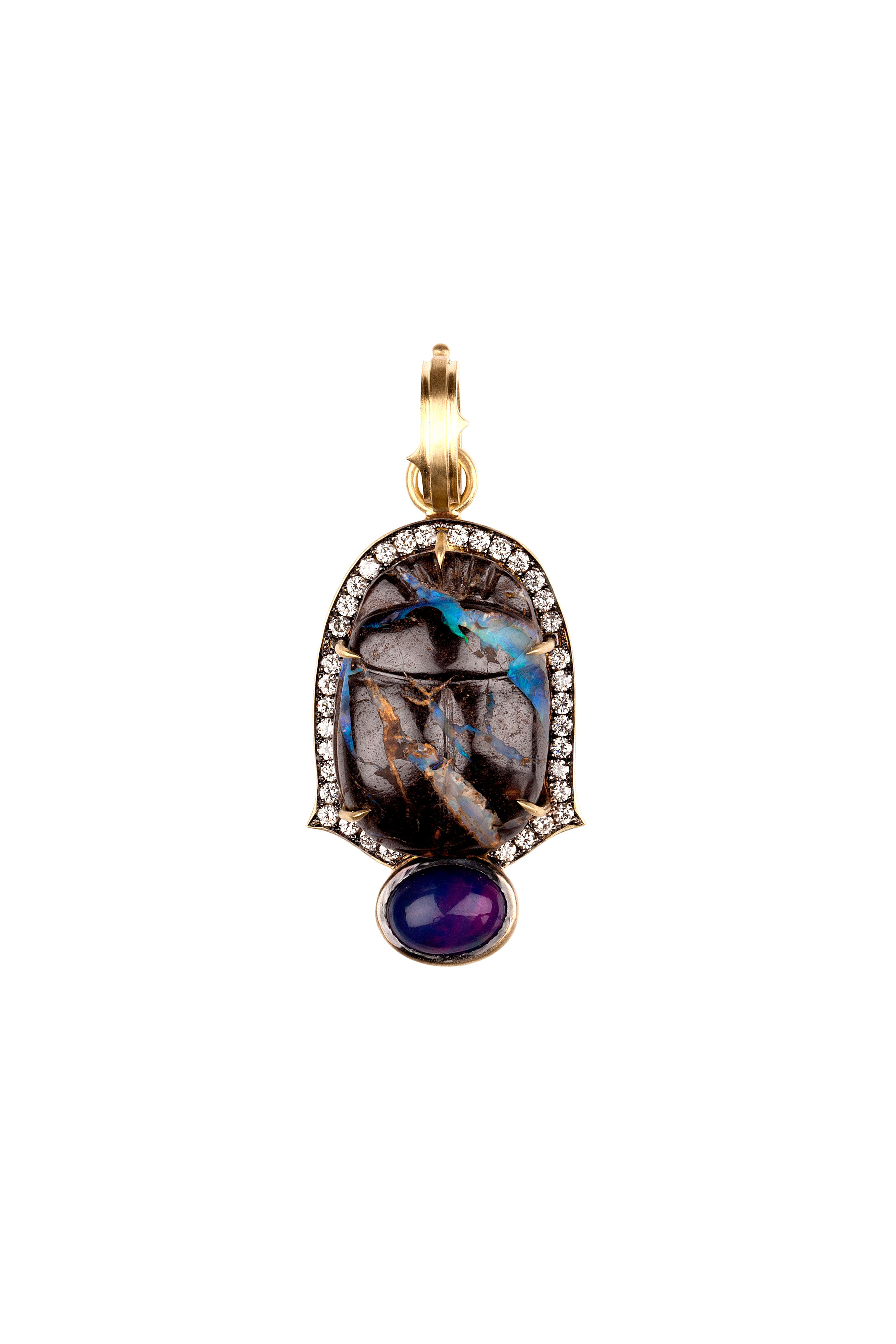 Sylva & Cie - 18K Yellow Gold Opal & Diamond Scarab Pendant