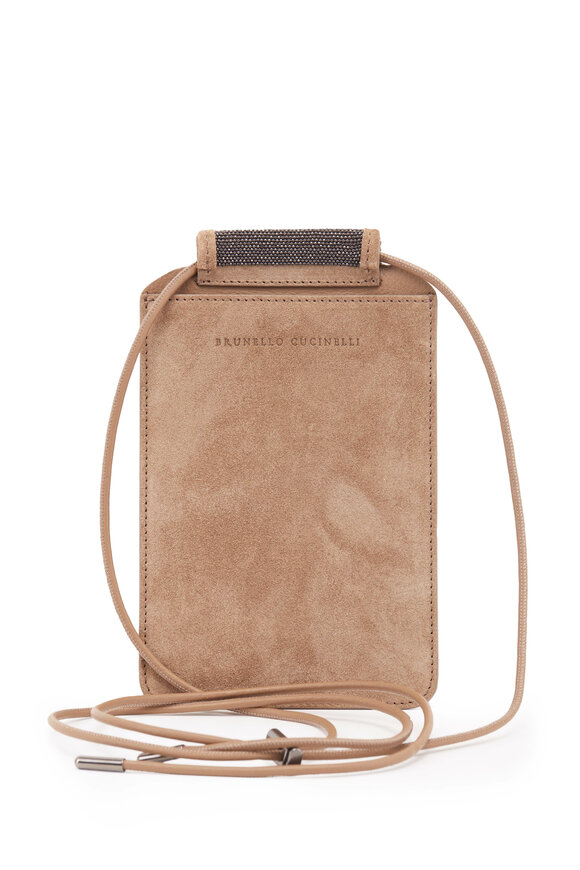 Brunello Cucinelli - Chocolate Suede Phone Case Crossbody Bag