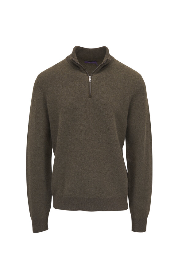 Ralph Lauren Purple Label Olive Green Cashmere Quarter Zip Pullover