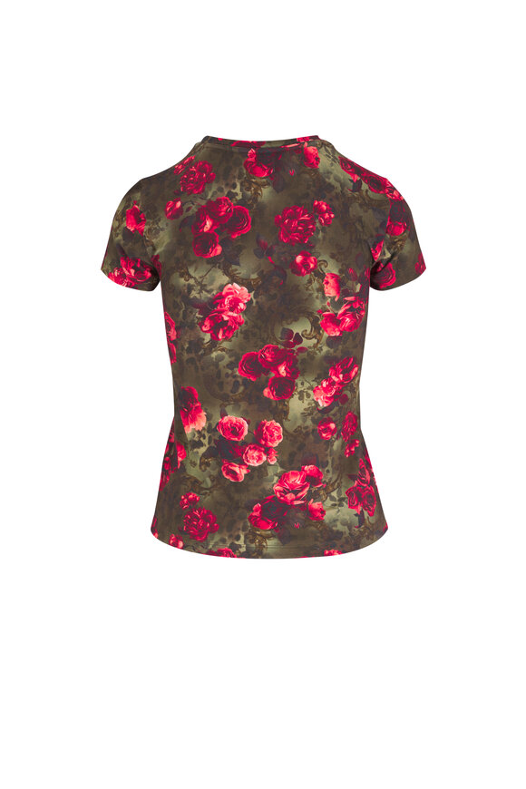 L'Agence - Ressi Army Cheetah & Pink Floral Print Fitted Tee