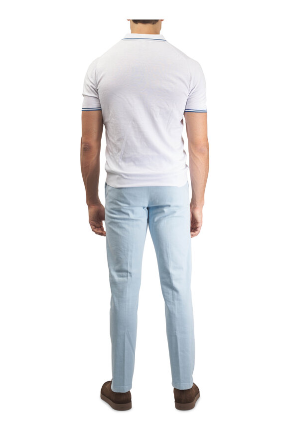 Kiton White & Blue Tipped Cotton Quarter Zip Pullover - view 4