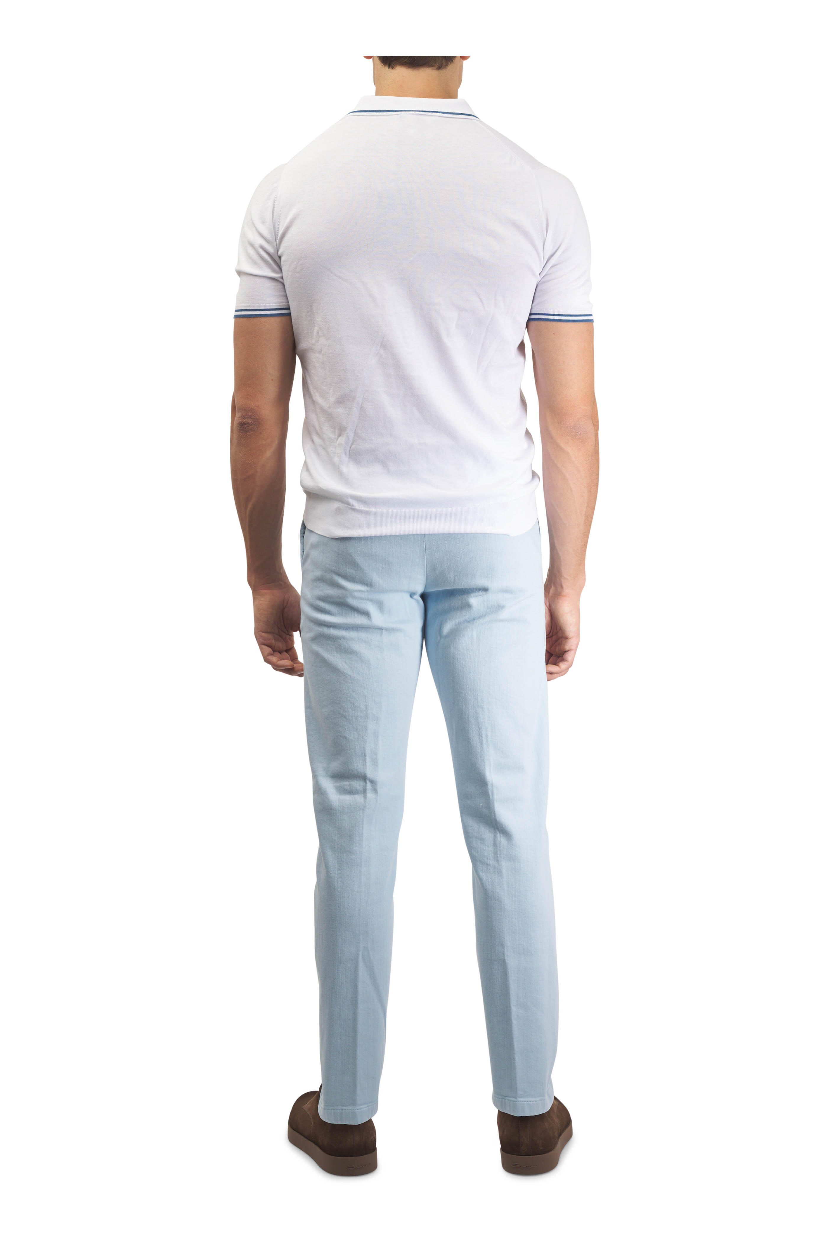 Kiton - White & Blue Tipped Cotton Quarter Zip Pullover