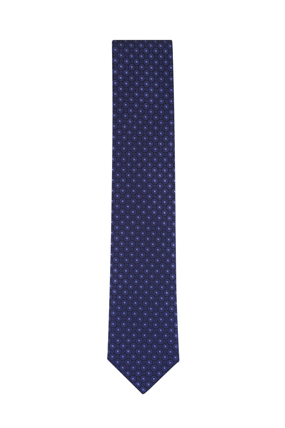 Canali Navy Blue Geometric Silk Necktie - view 1