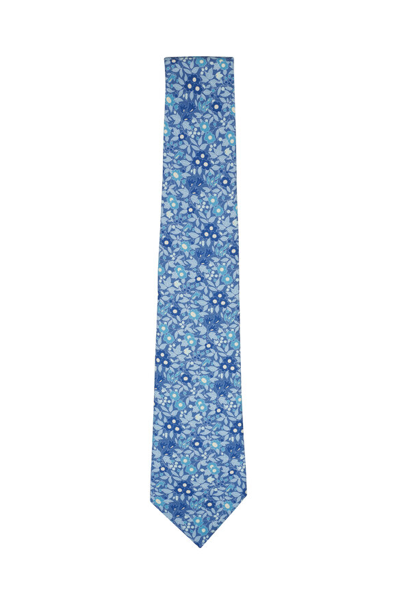Kiton - Blue & Teal Floral Print Silk Necktie