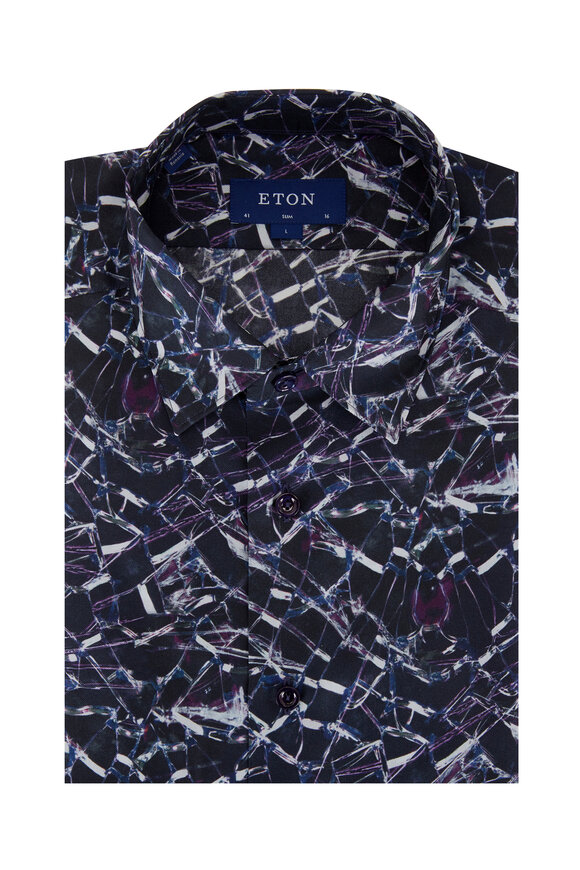 Eton - Navy Multicolor Geometric Print Silk Dress Shirt