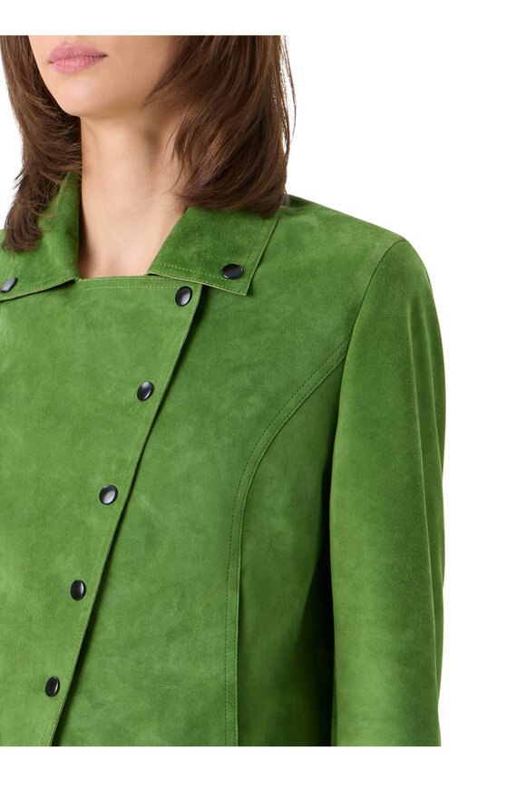 Akris Punto Green Suede Motorbike Asymmetrical Cropped Jacket - view 5