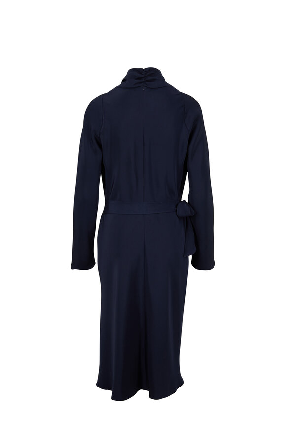 Peter Cohen - Rhyme Navy Blue Silk Long Sleeve Wrap Dress