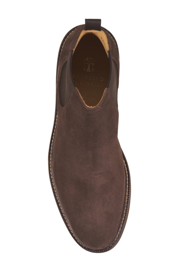Brunello Cucinelli Dark Brown Oiled Suede Chelsea Boot - view 3