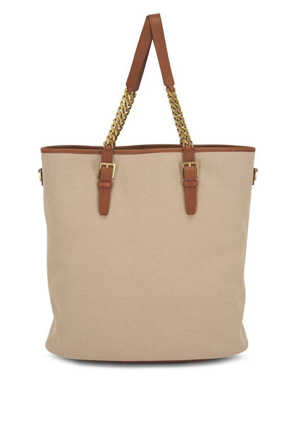 Saint Laurent - Desert Dust & Brick Canvas Shopping Tote 