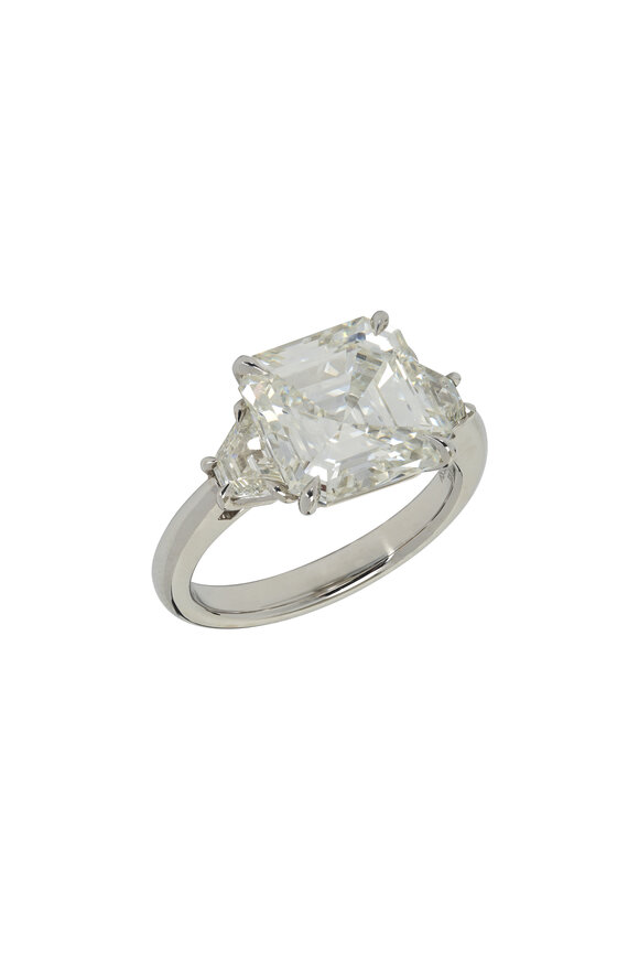 Rahaminov Platinum Excellent 5CT Emerald Cut Diamond Ring