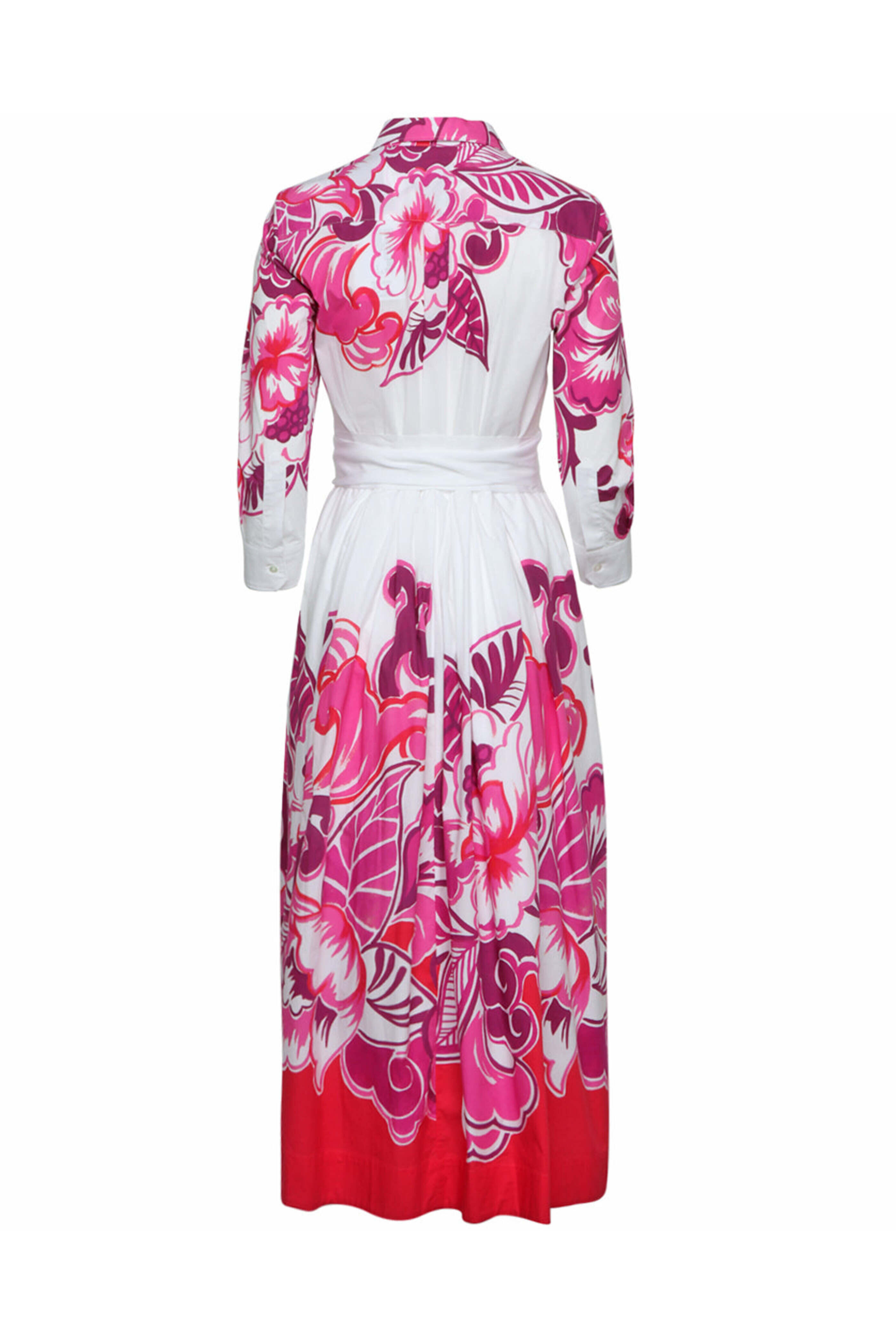 Sara Roka - Pink Flora Belted Nidina Shirtdress