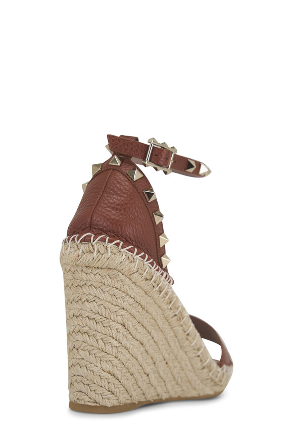 Valentino Garavani - Dark Tan Leather Rockstud Espadrille Wedge, 100mm