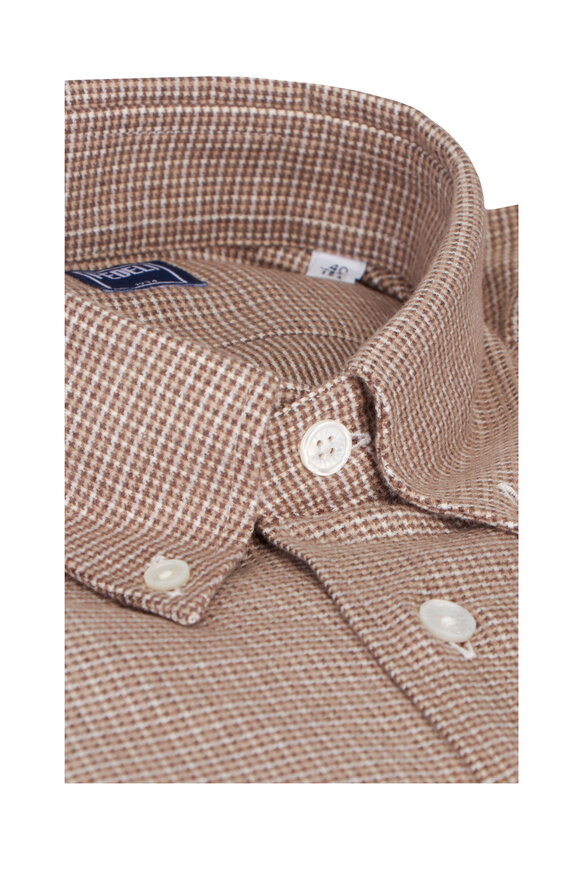 Fedeli Alberto Brown Check Flannel Sport Shirt - view 2