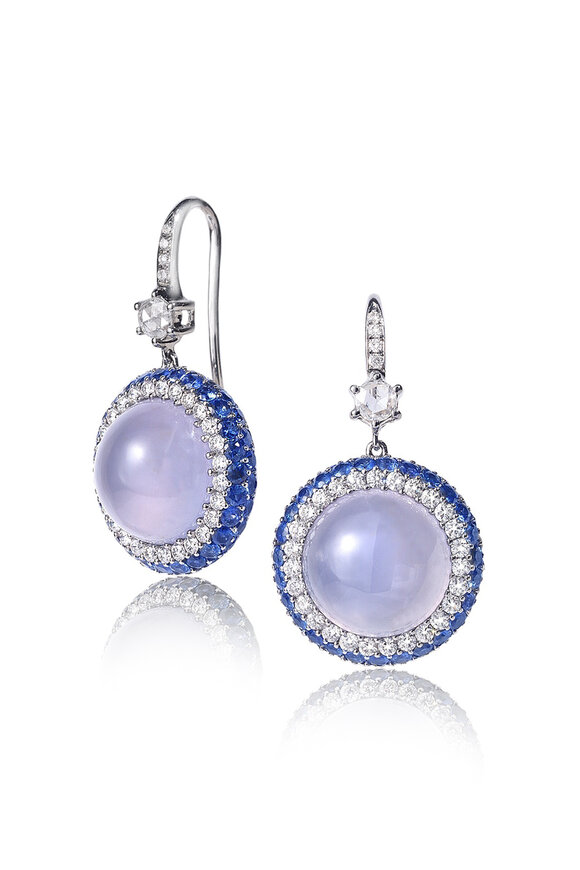 Nam Cho Chalcedony, Diamond & Sapphire Drop Earrings