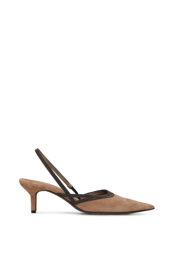 Brunello Cucinelli Medium Brown Suede Slingback Pump